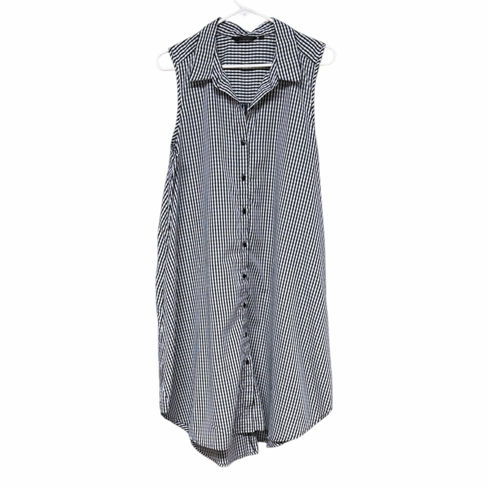 Black and White Checkered gingham Sleeveless Shirt Dress with pockets size XL
